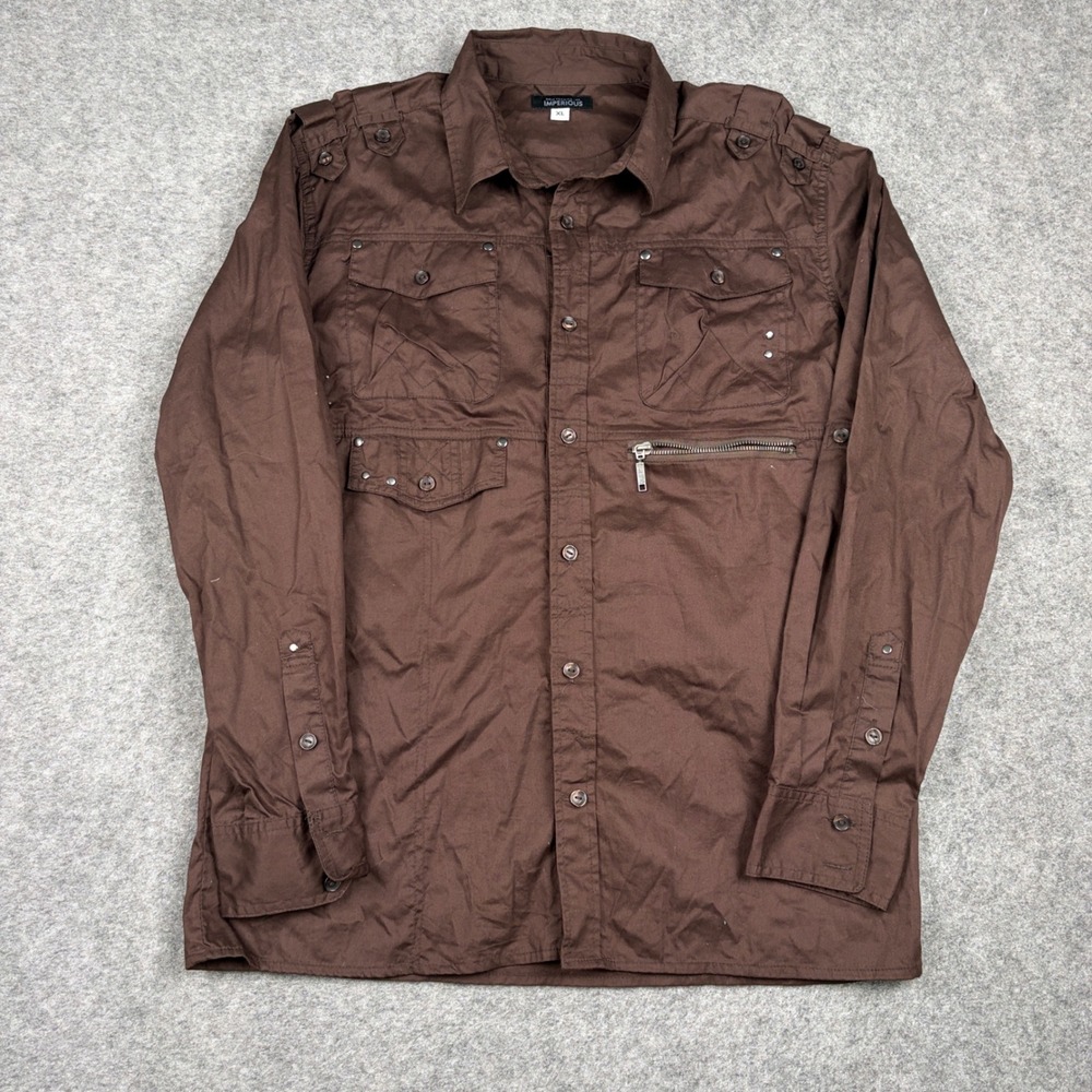 Imperious Button Down Shirt Mens XL Brown Tactical Utility Cargo‎ Long Sleeve